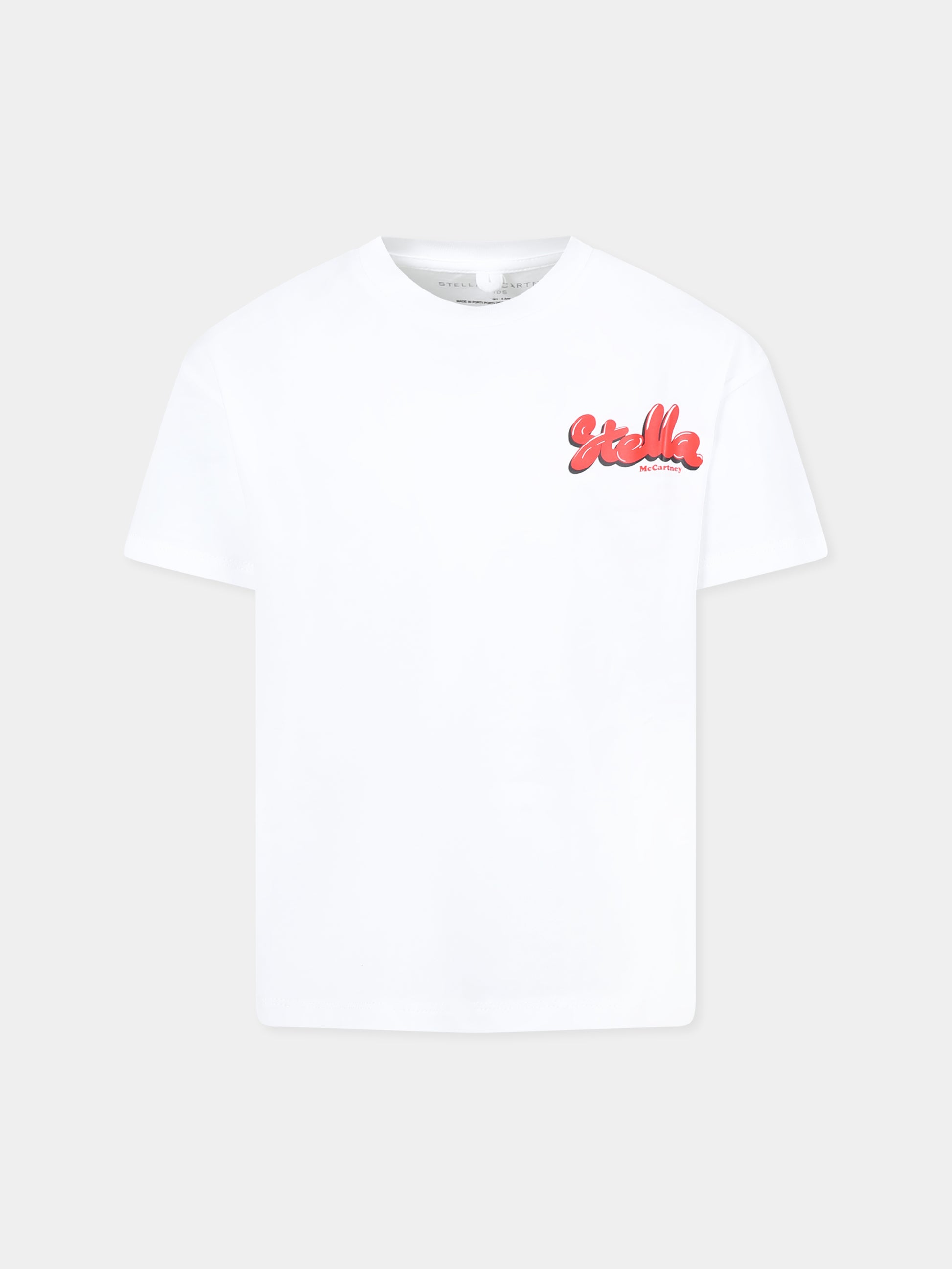 T-shirt bianca per bambina con logo e pattini,Stella Mccartney Kids,TW8D01 Z0434 100