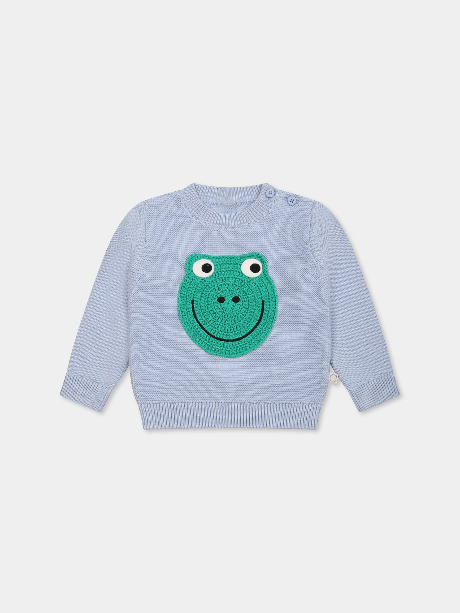 Maglione celeste per neonato con rana,Stella Mccartney Kids,TW9540 Z2423 600