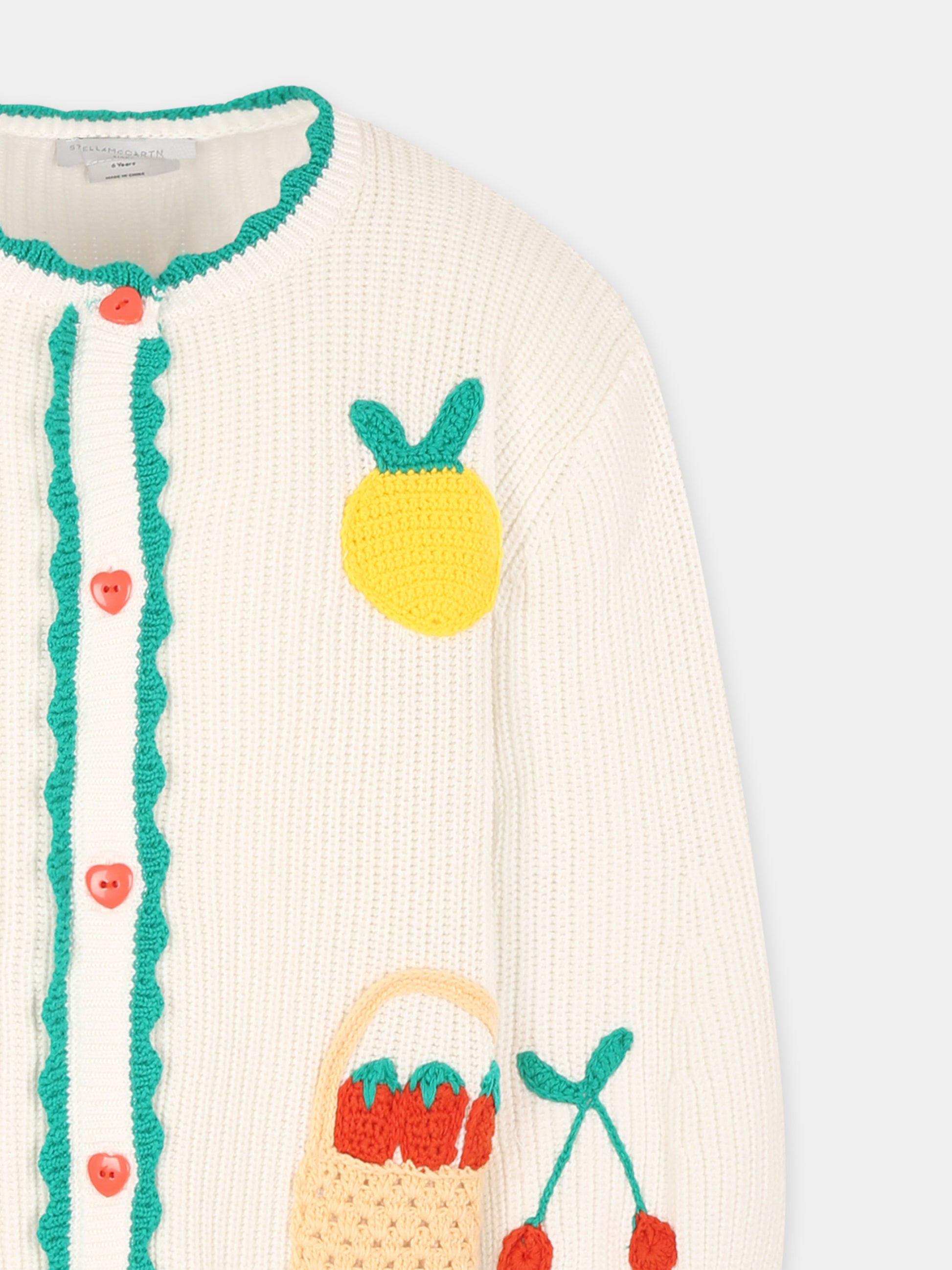 Cardigan bianco per bambina con frutta,Stella Mccartney Kids,TW9A30 Z1876 101