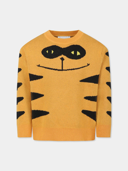 Maglione arancione per bambino con gatto,Stella Mccartney Kids,TW9P10 Z1876 465