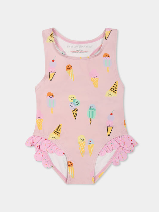 Costume intero rosa per neonata con gelato all over,Stella Mccartney Kids,TWC019 Z2776 545MC