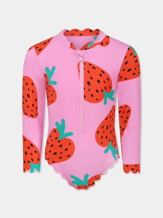 Costume intero rosa per bambina con fragole all over,Stella Mccartney Kids,TWCB79 Z2689 552MC