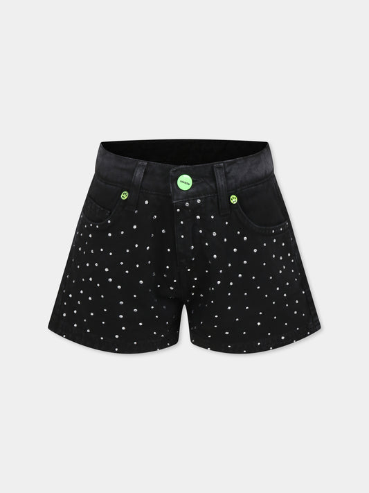 Shorts neri per bambina con strass,Barrow,S5BKJGSH113 127