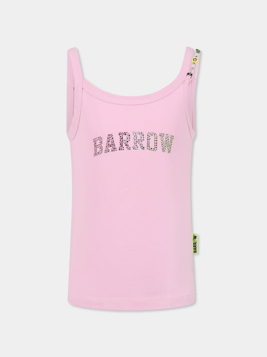 Canotta rosa per bambina con logo e strass,Barrow,S5BKJGTA103 BW014
