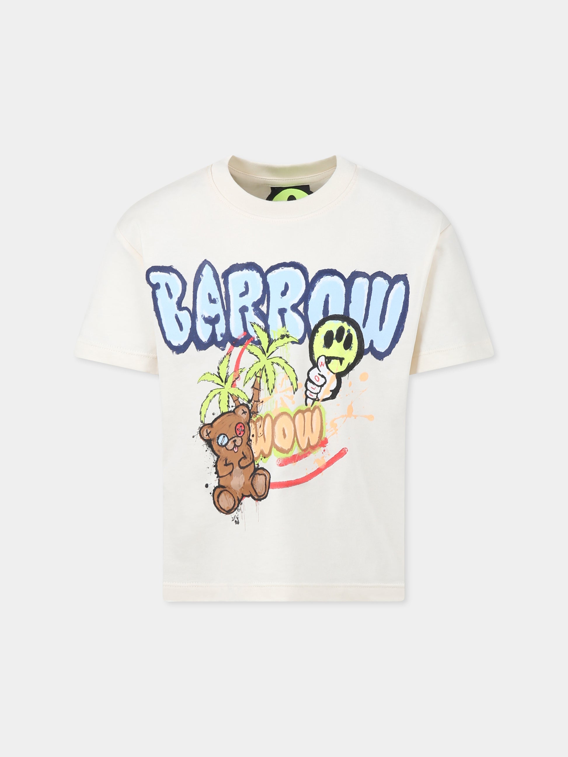 T-shirt avorio per bambini con logo e stampa Bear,Barrow,S5BKJUTH065 013