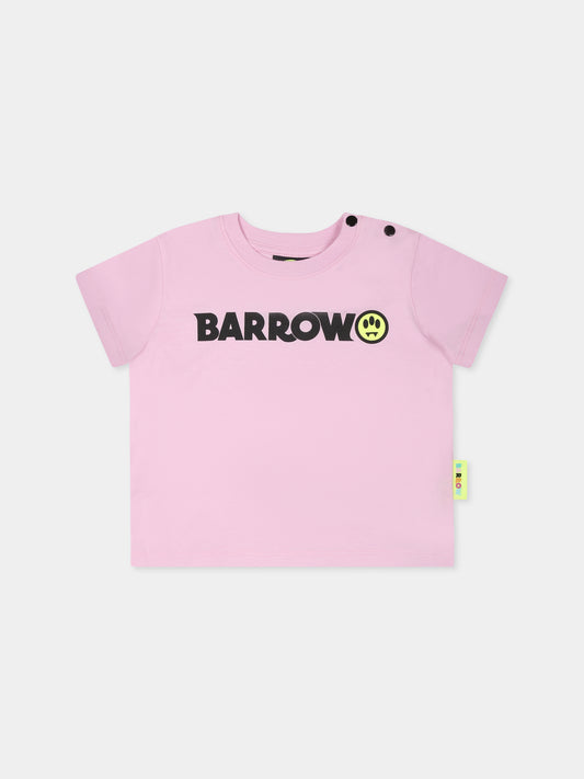 T-shirt rosa per neonata con logo e smile,Barrow,S5BKNGTH198 BW014