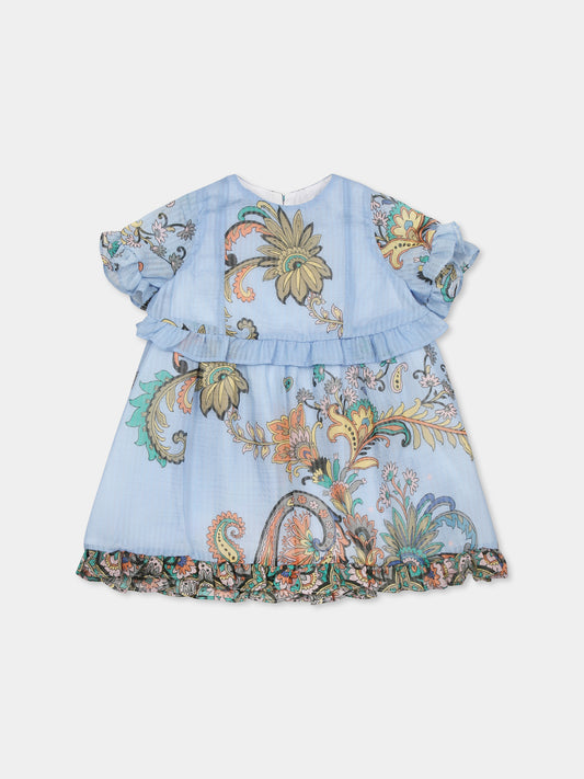 Vestito celeste per neonata con stampa Paisley,Etro,GW1091 M0065 685MC