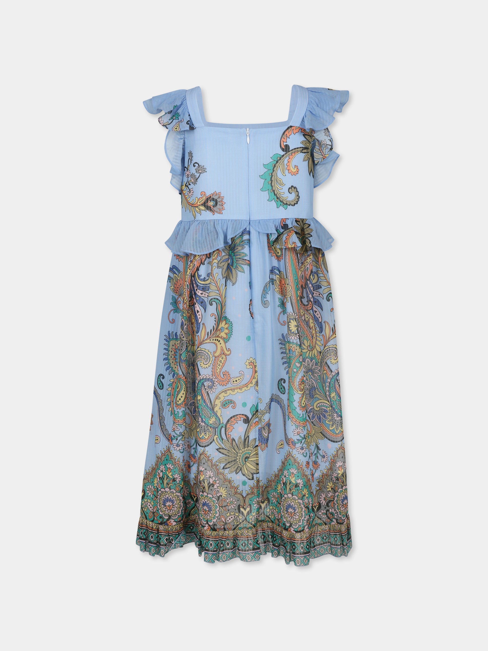 Vestito celeste per bambina con stampa paisley,Etro,GW1B82 M0065 685MC