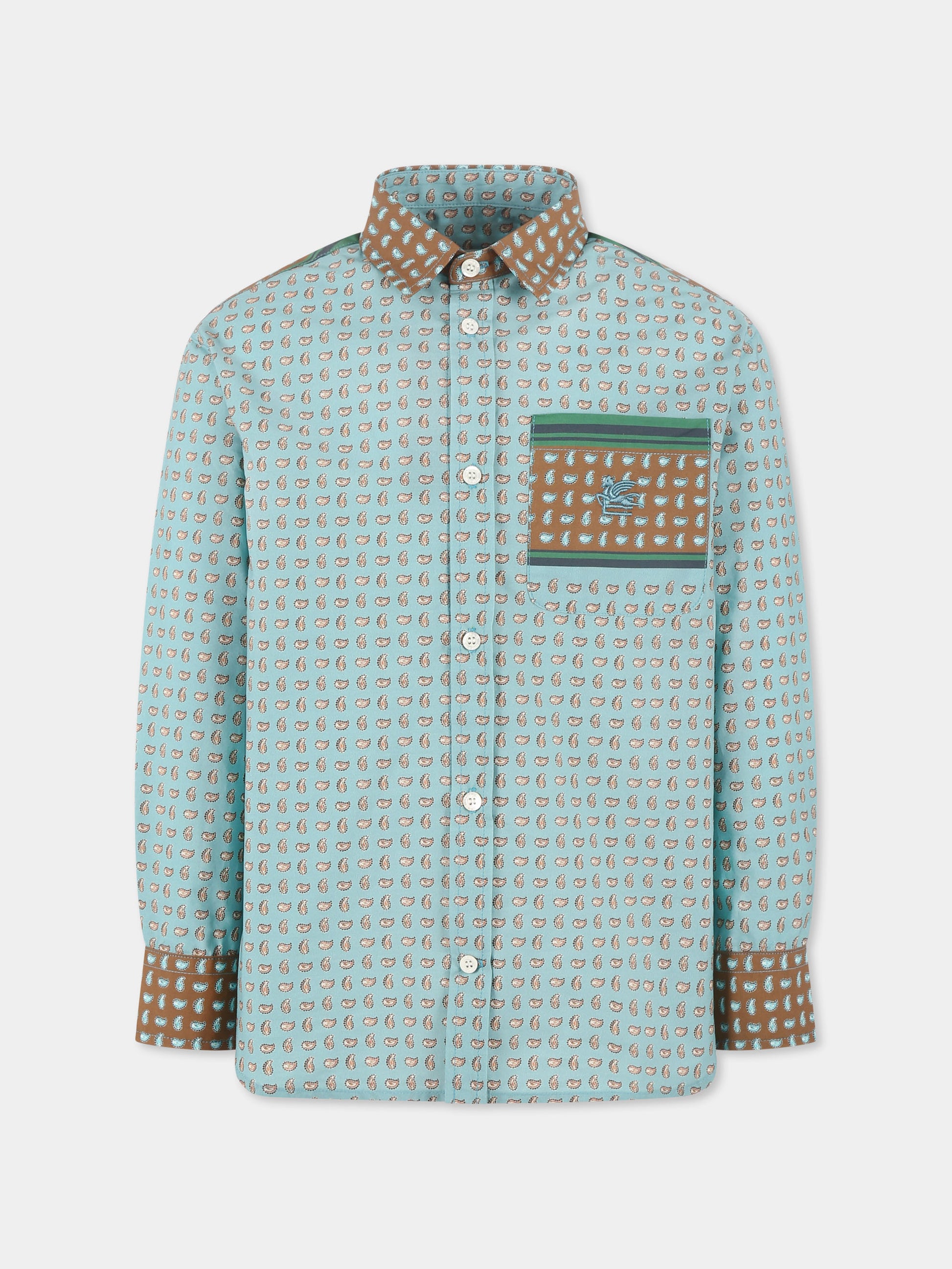 Camicia celeste per bambino con stampa Paisley,Etro,GW5P00 P0476 60IMA