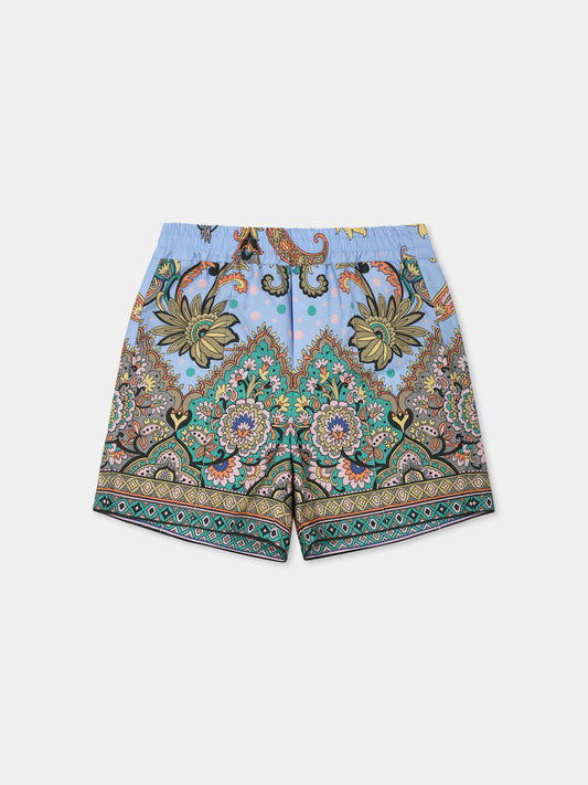 Shorts celesti per neonato con motivo paisley,Etro,GW6579 P0523 685MC