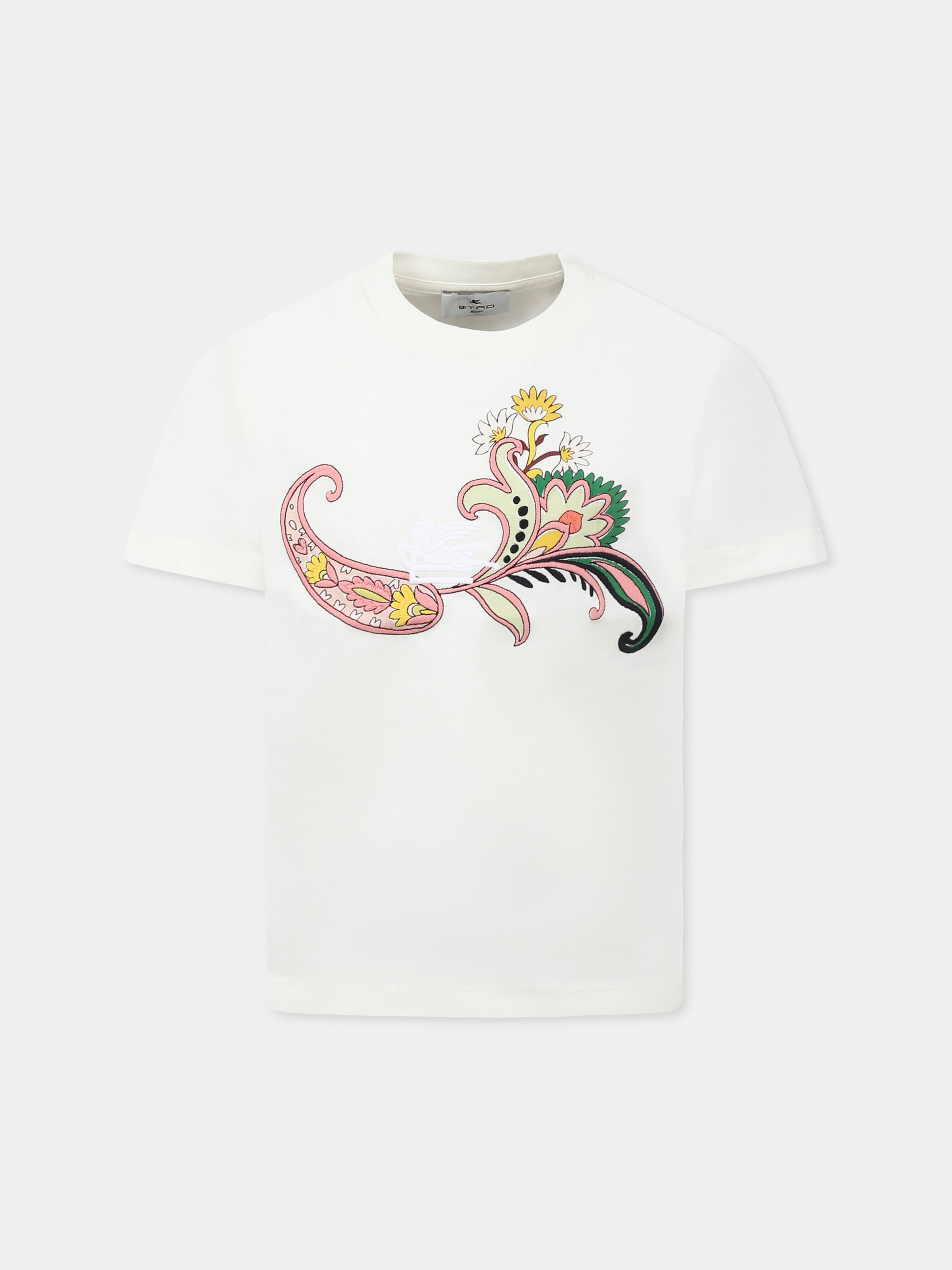 T-shirt avorio per bambina con stampa Paisley e logo,Etro,GW8A71 Z2081 105