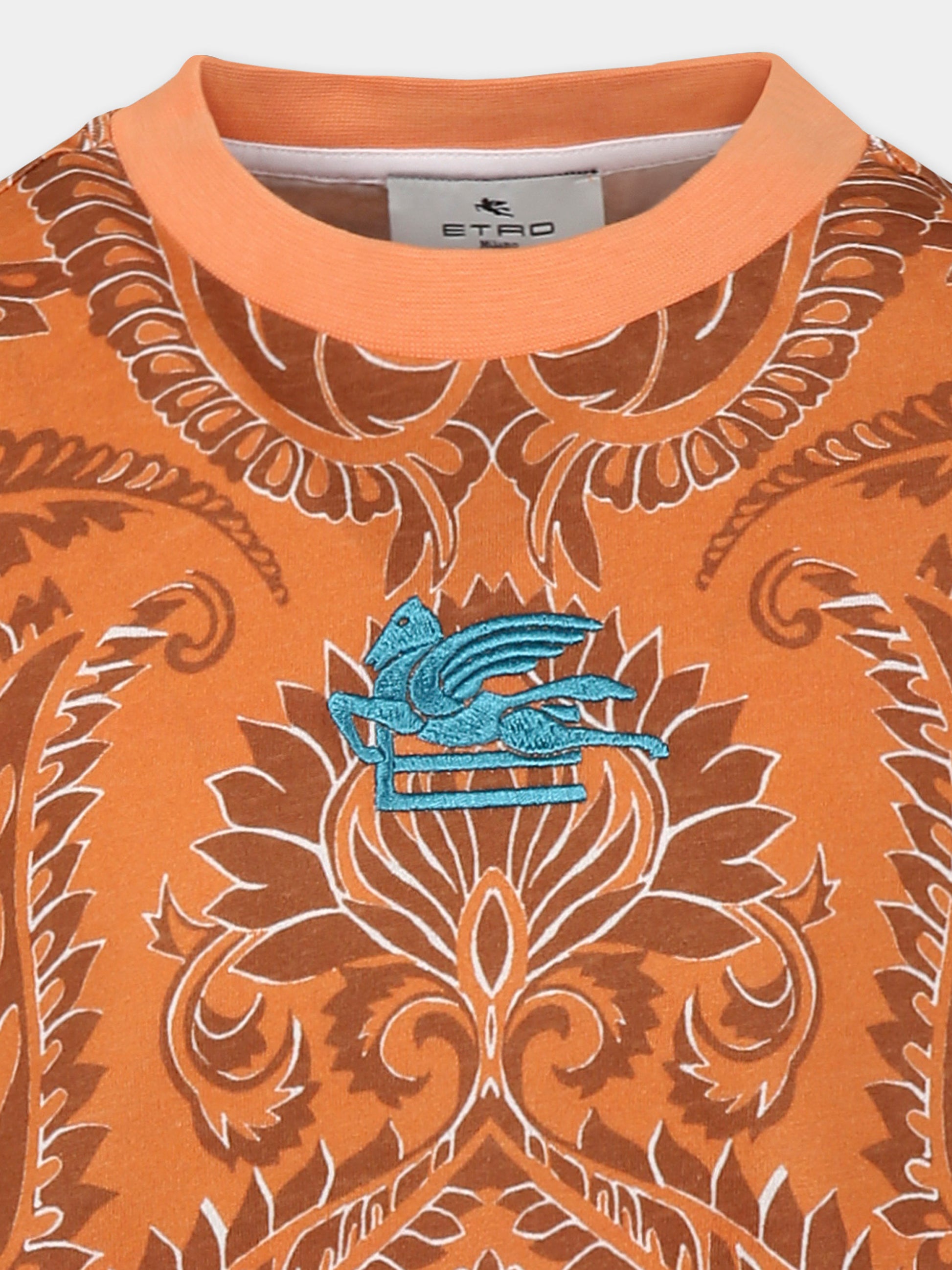 T-shirt arancione per bambino con stampa paisley e logo,Etro,GW8P01 Z2081 402BR