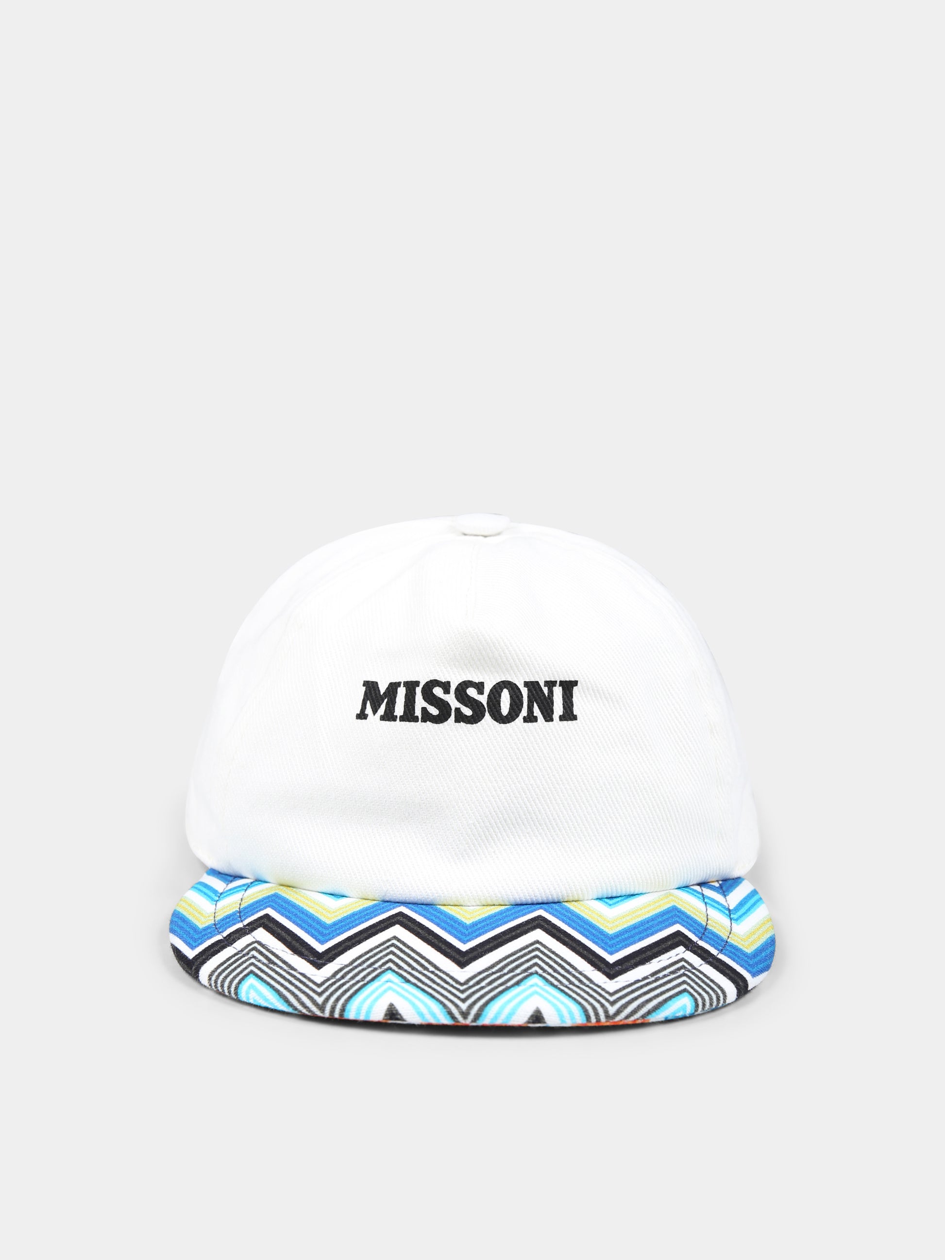 Cappello bianco per bambino con logo e motivo chevron,Missoni,MW0P07 Z3127 100AZ