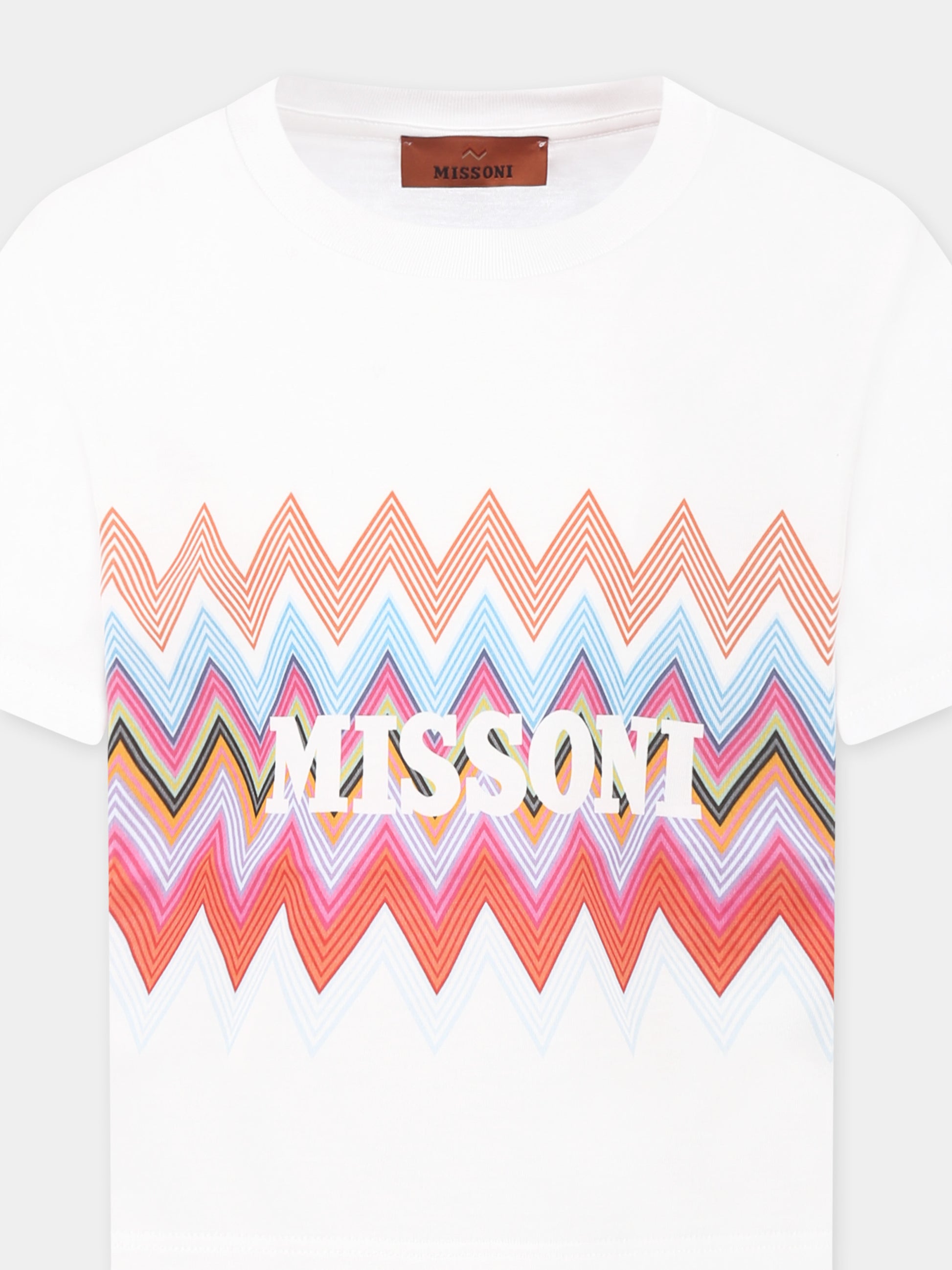 T-shirt bianca per bambina con logo e motivo chevron,Missoni,MW8A91 J0177 100MC