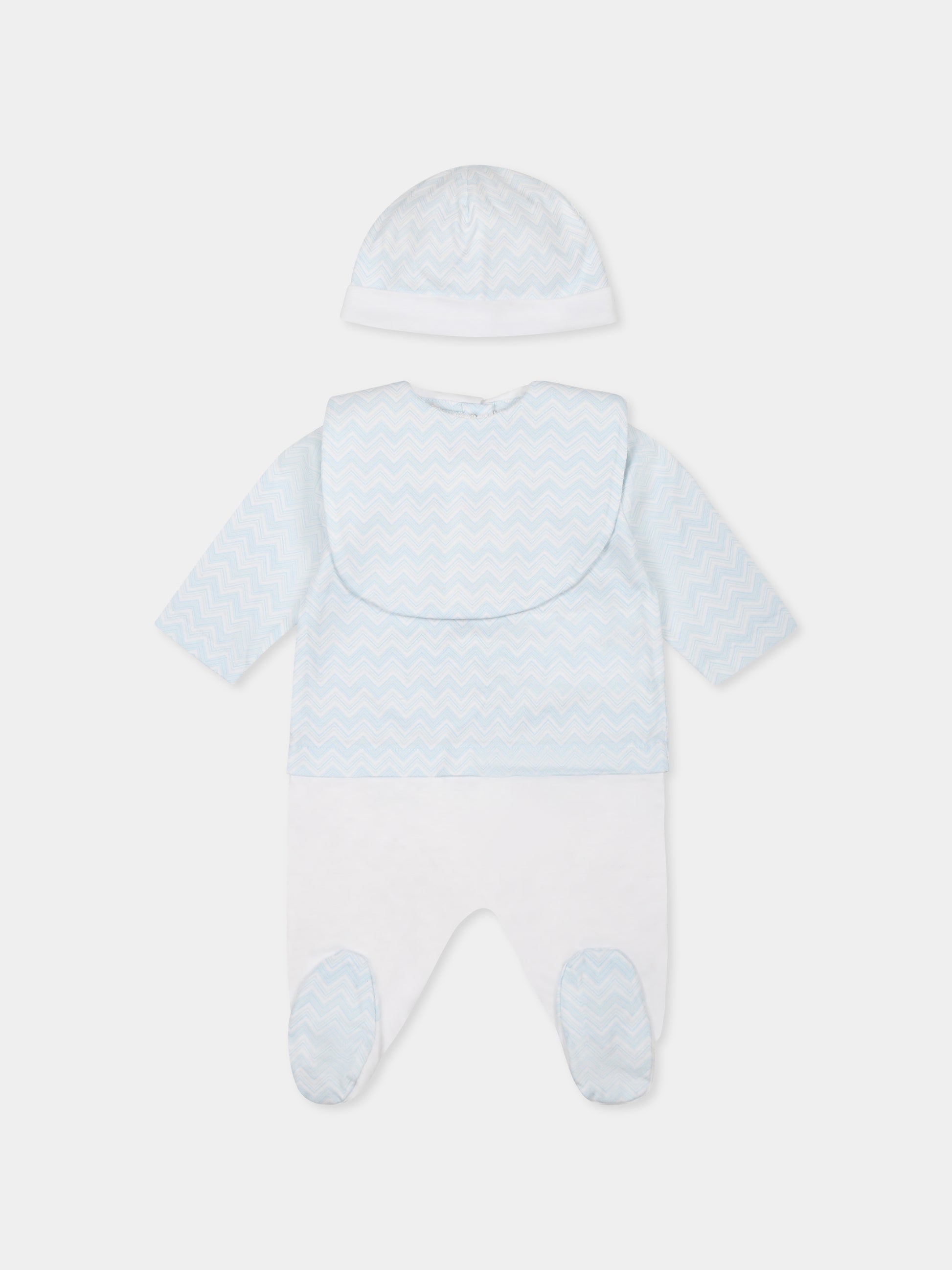 Set tutina celeste per neonato con motivo chevron,Missoni,MWB520 Z2972 100CE