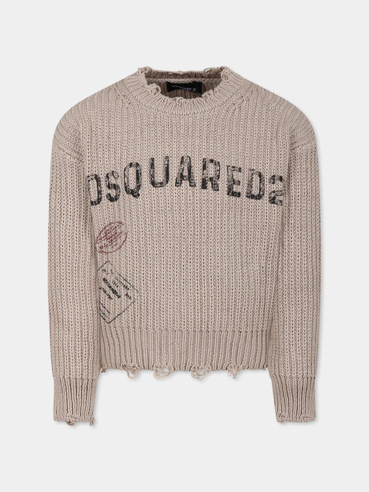 Maglione beige per bambino con logo,Dsquared2,DQ2774 D0ACU DQ2774 DQ717