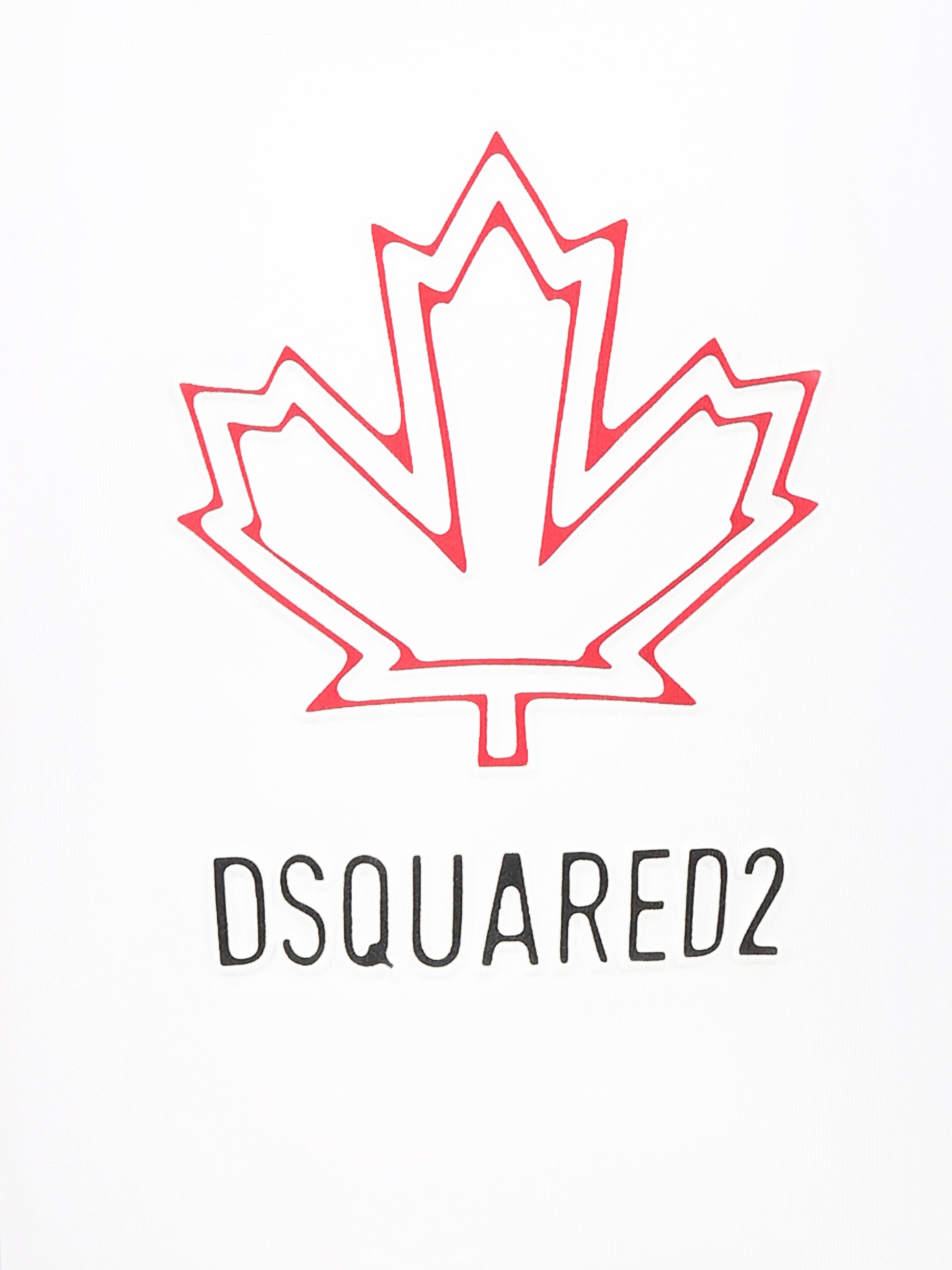 Felpa bianca per bambino con logo e foglia d'acero,Dsquared2,DQ2786 D0A9U D2S883U DQ100