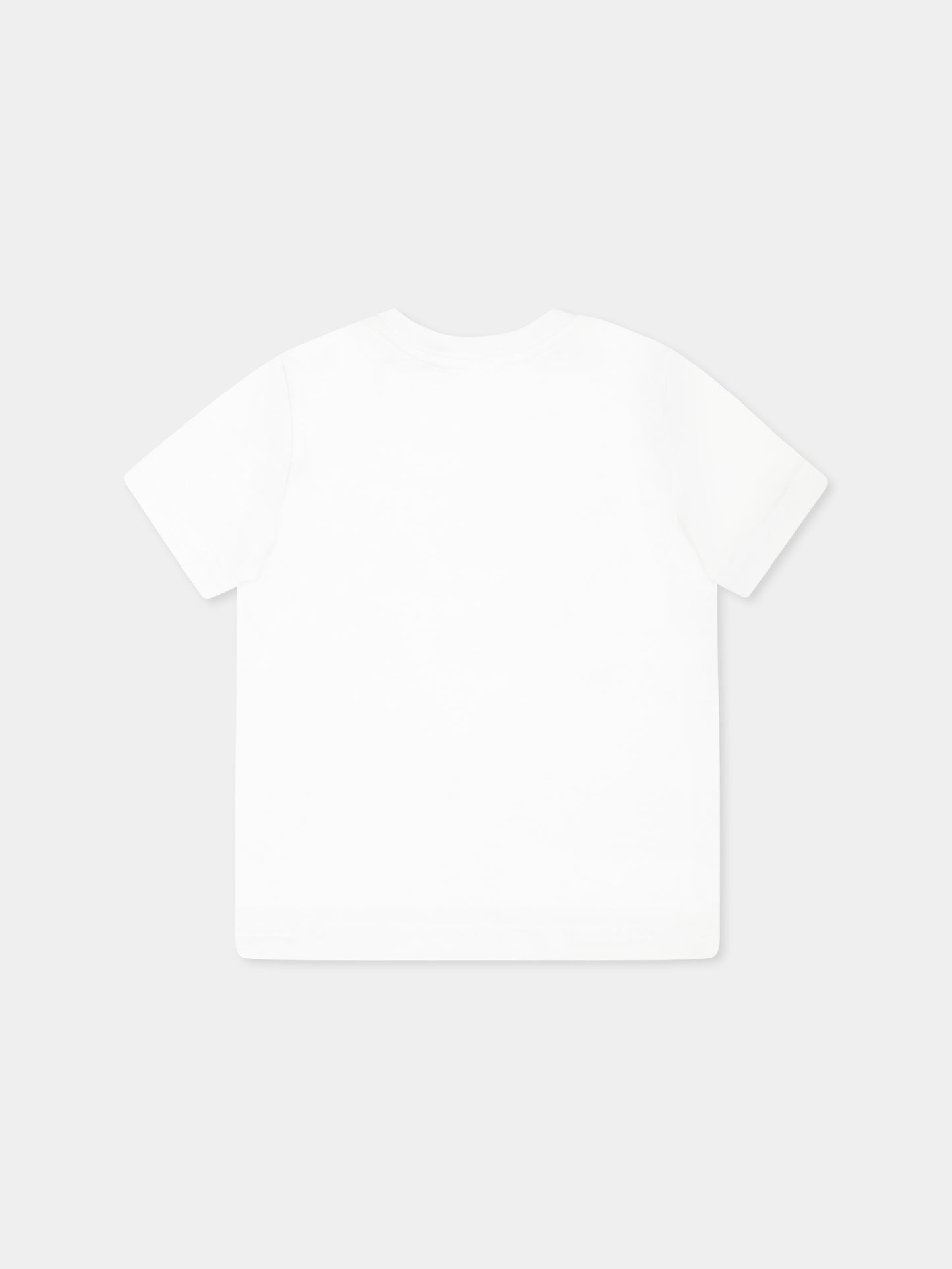 White T-shirt for baby boy with multicolor logo