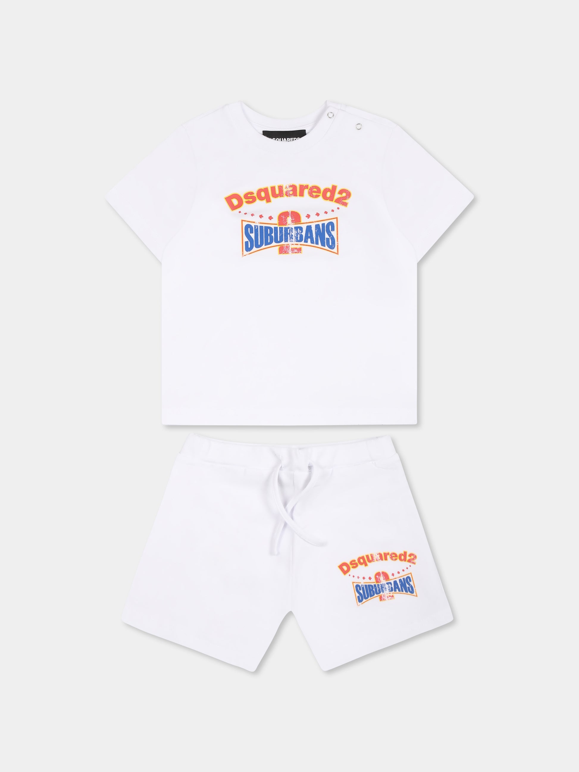 Completo bianco per neonato con logo rosso e blu,Dsquared2,DQ2877 D0016 D2S13B DQ100