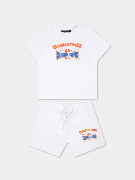 Completo bianco per neonato con logo rosso e blu,Dsquared2,DQ2877 D0016 D2S13B DQ100