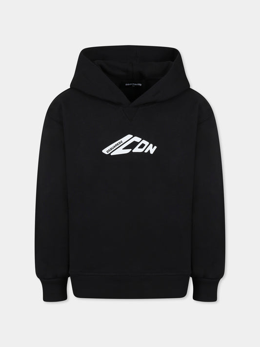Felpa nera per bambino con logo Icon,Dsquared2,DQ2940 D00ZF D2S909U DQ900