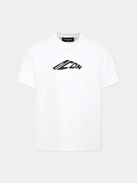 T-shirt bianca per bambino con logo nero,Dsquared2,DQ2941 D00XM D2T1163U DQ100