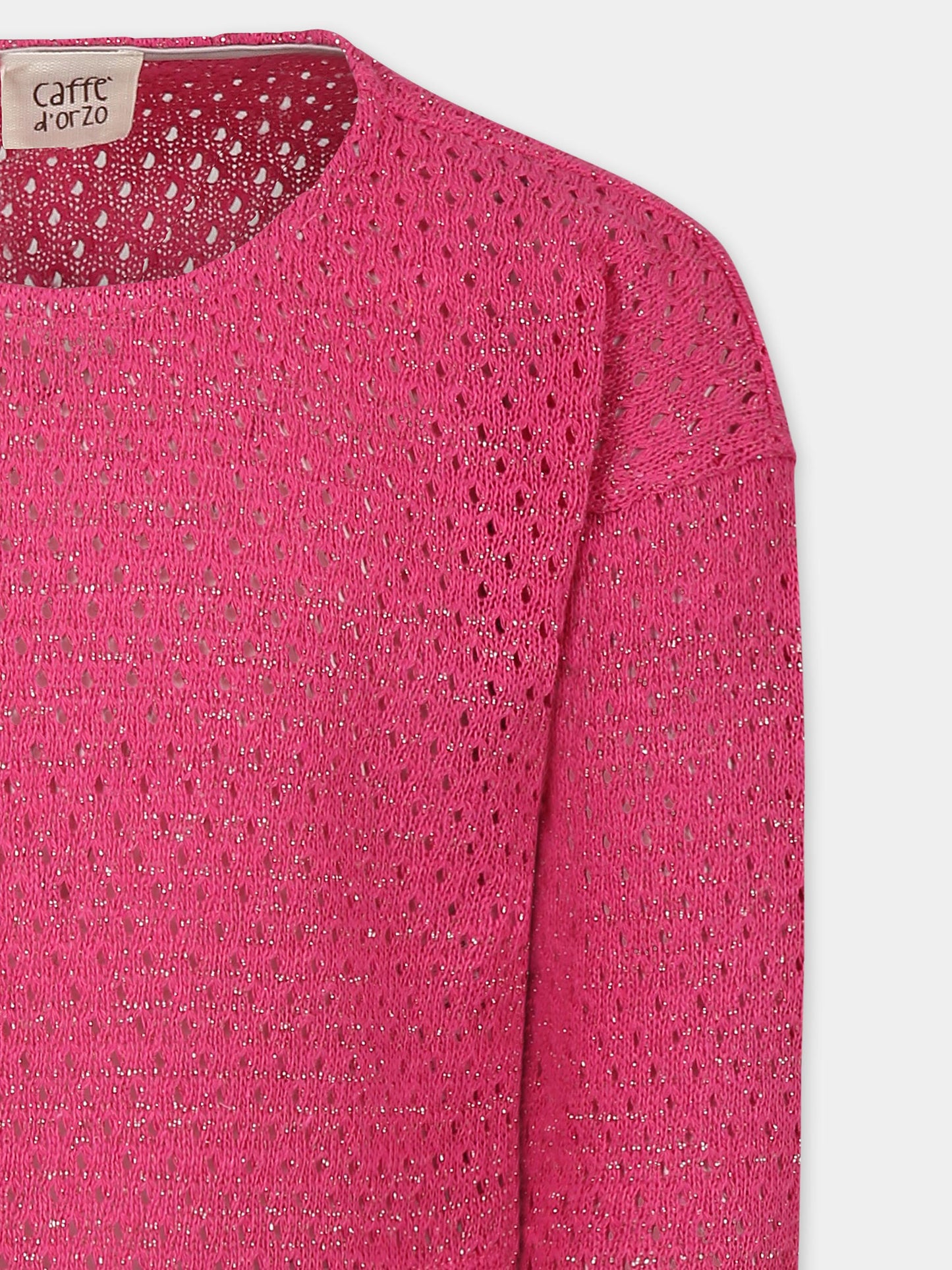 Maglione fucsia crop per bambina con dettagli in lurex,Caffe' D'orzo,ZW9A00 Q0043 50L