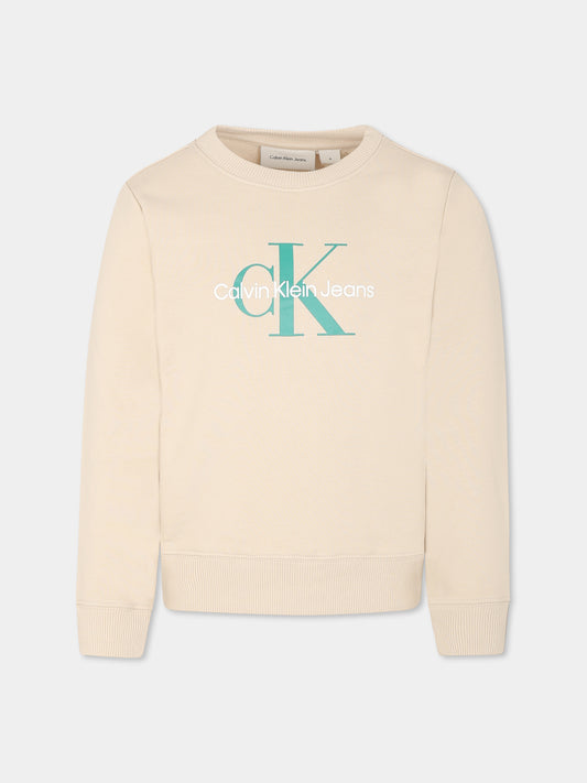 Felpa avorio per bambini con logo,Calvin Klein Kids,25S CKIU0IU00675J IU0IU00675 PD1