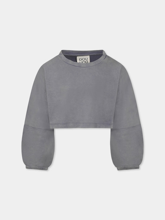 Felpa crop grigia per bambina con logo,Douuod Kids,DW4A00 Z2929 922