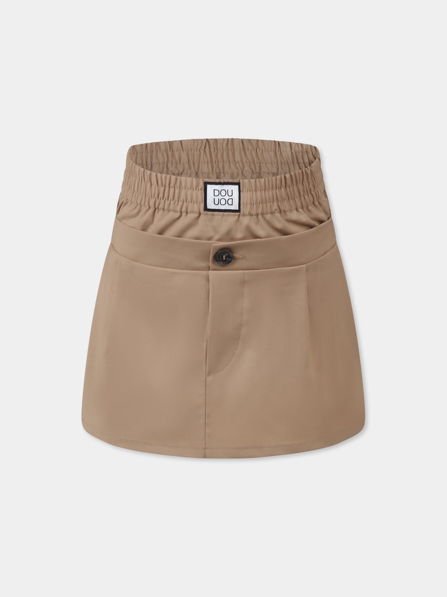 Shorts beige per bambina con patch logato,Douuod Kids,DW7A21 I0218 119