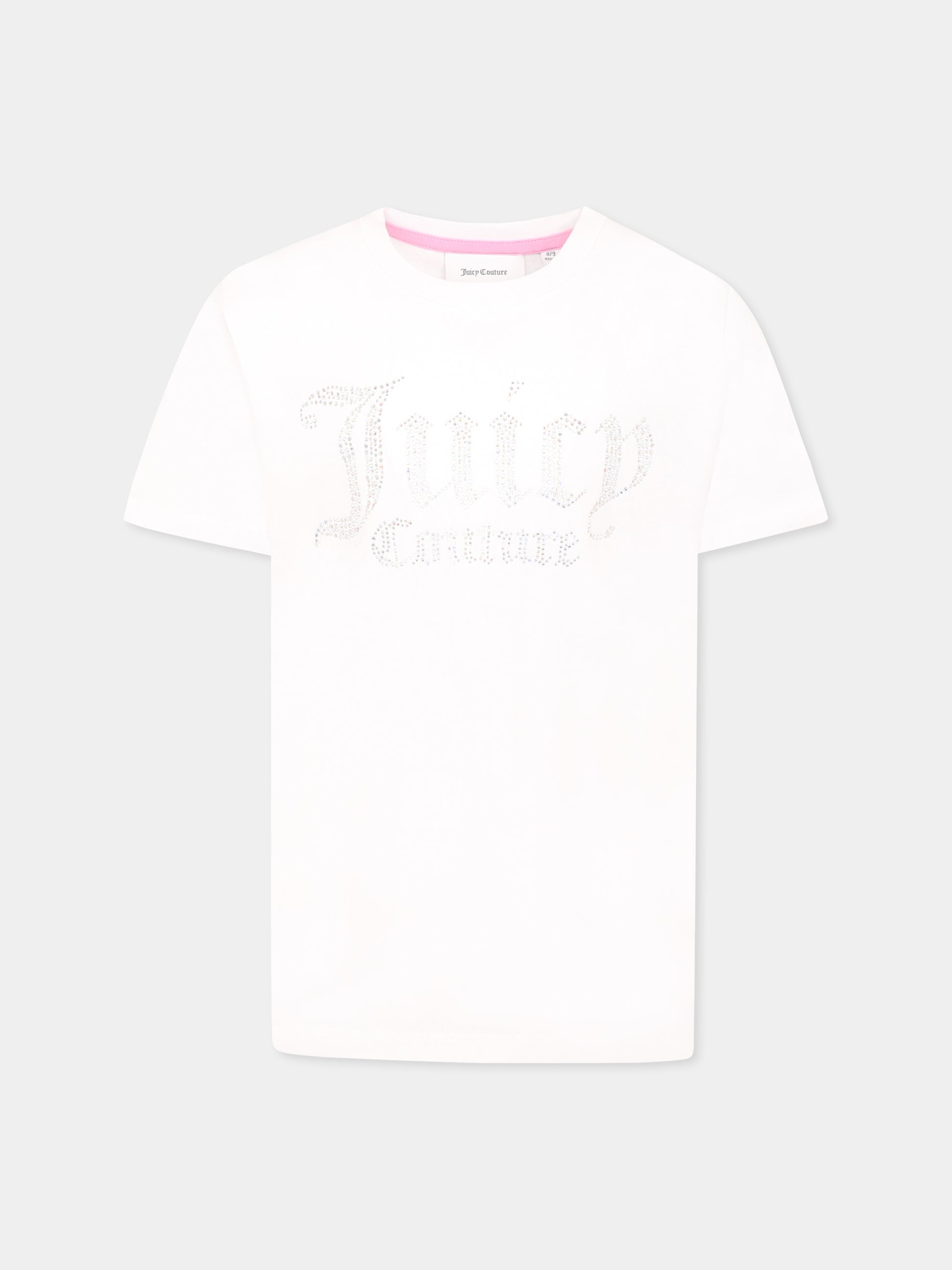 T-shirt bianca per bambina con logo di strass,Juicy Couture,NOS JCJBX6409 JBX6409 002