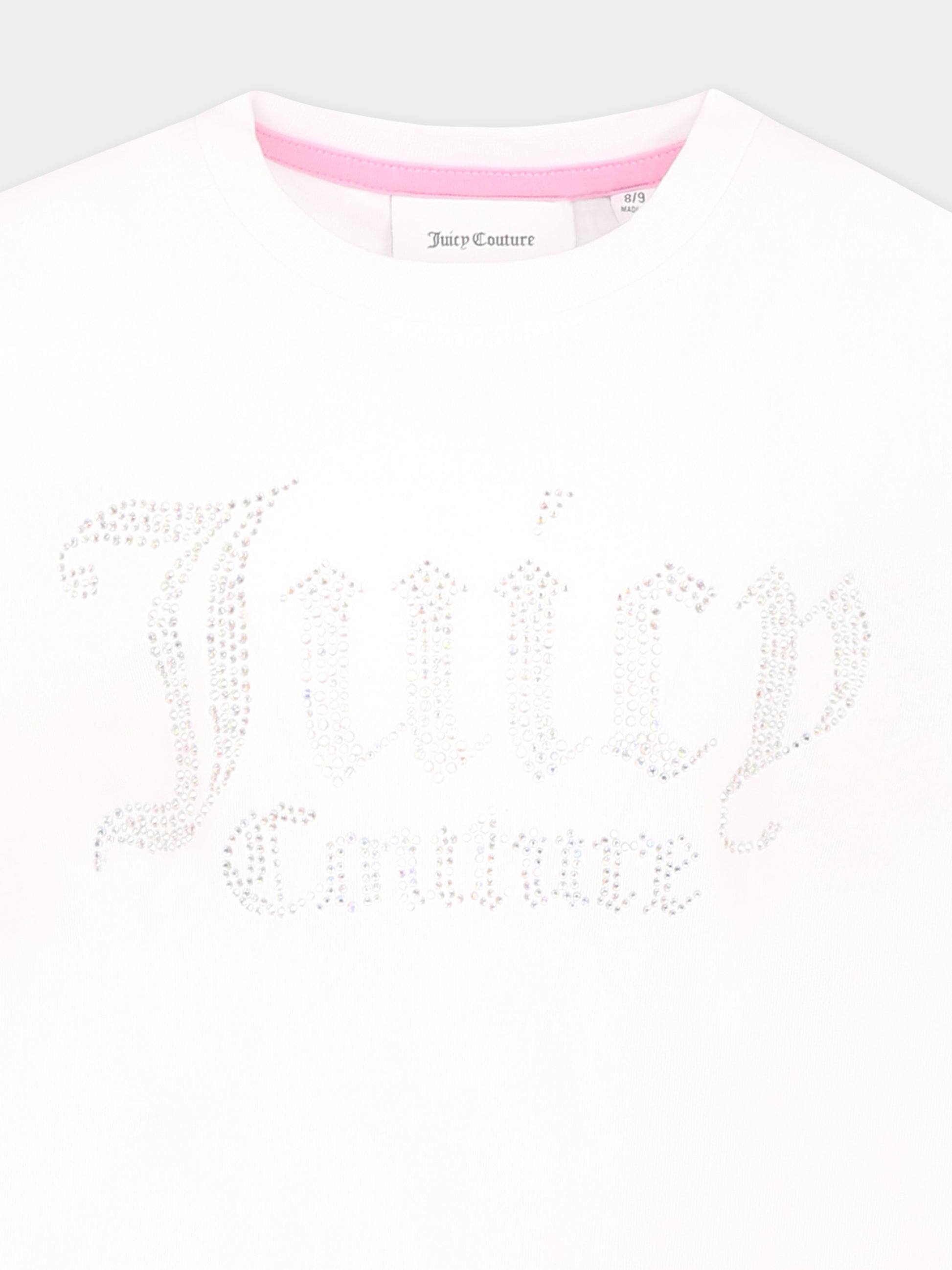 T-shirt bianca per bambina con logo di strass,Juicy Couture,NOS JCJBX6409 JBX6409 002