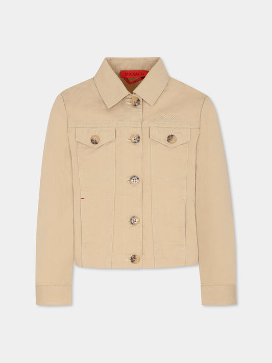Giubbotto beige per bambina con logo,Max&co,MX0130 MX075 MAXJ34F MX703