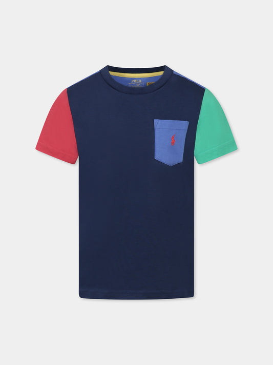 T-shirt blu per bambino con cavallino,Ralph Lauren Kids,861435010 NAVY