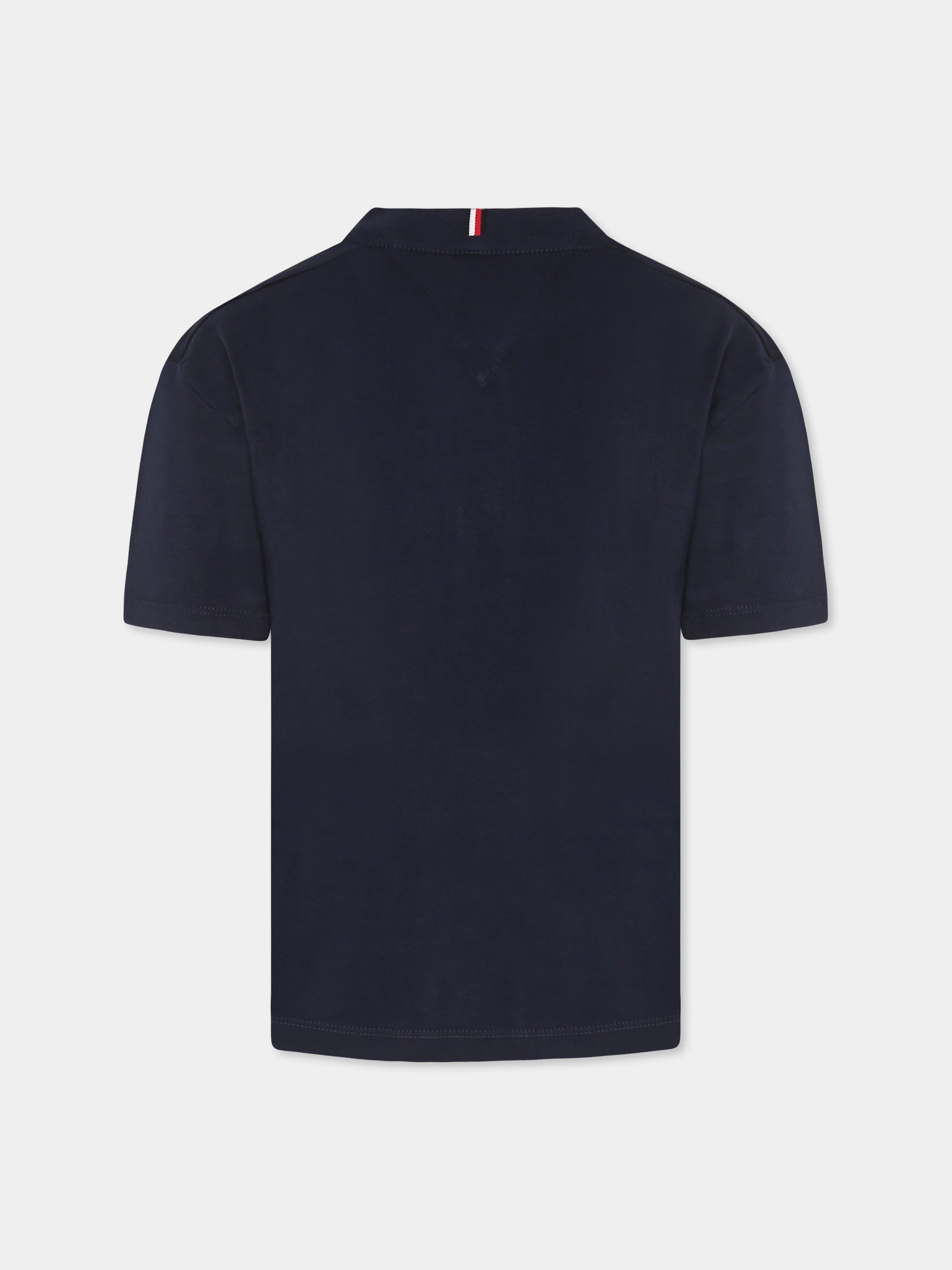 T-shirt blu per bambino con bandierina,Tommy Hilfiger Junior,25S THKB0KB09646J KB0KB09646 C1G