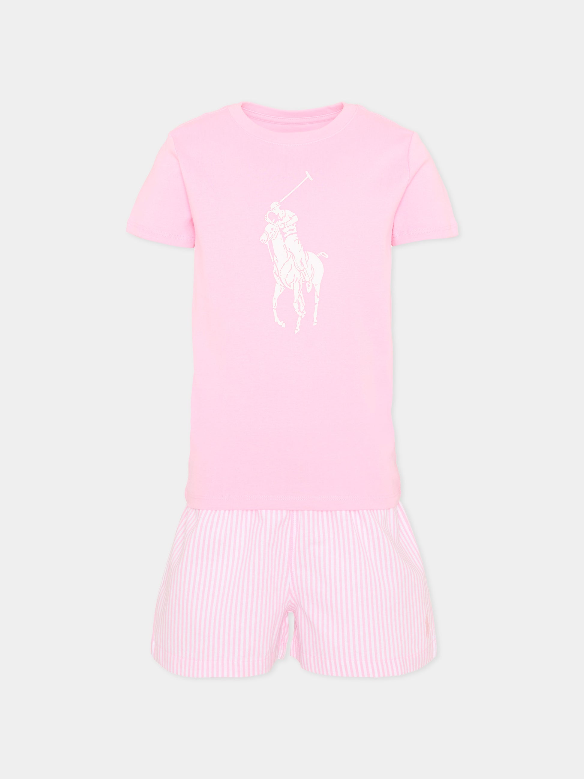 Pigiama rosa per bambina con Polo Pony,Ralph Lauren Kids,3P0146 W2Q