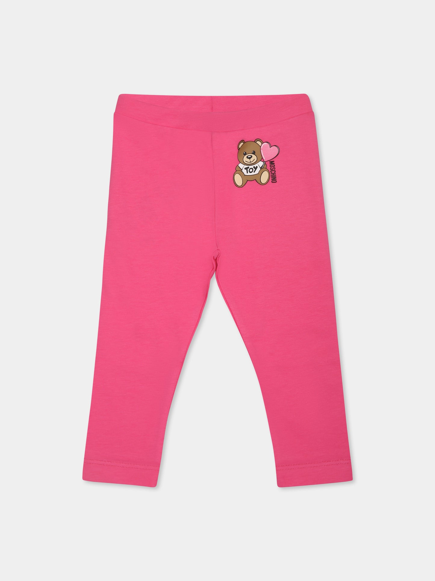 Leggings fucsia per neonata con Teddy Bear e cuore,Moschino Kids,MEP032 LBA00 50533