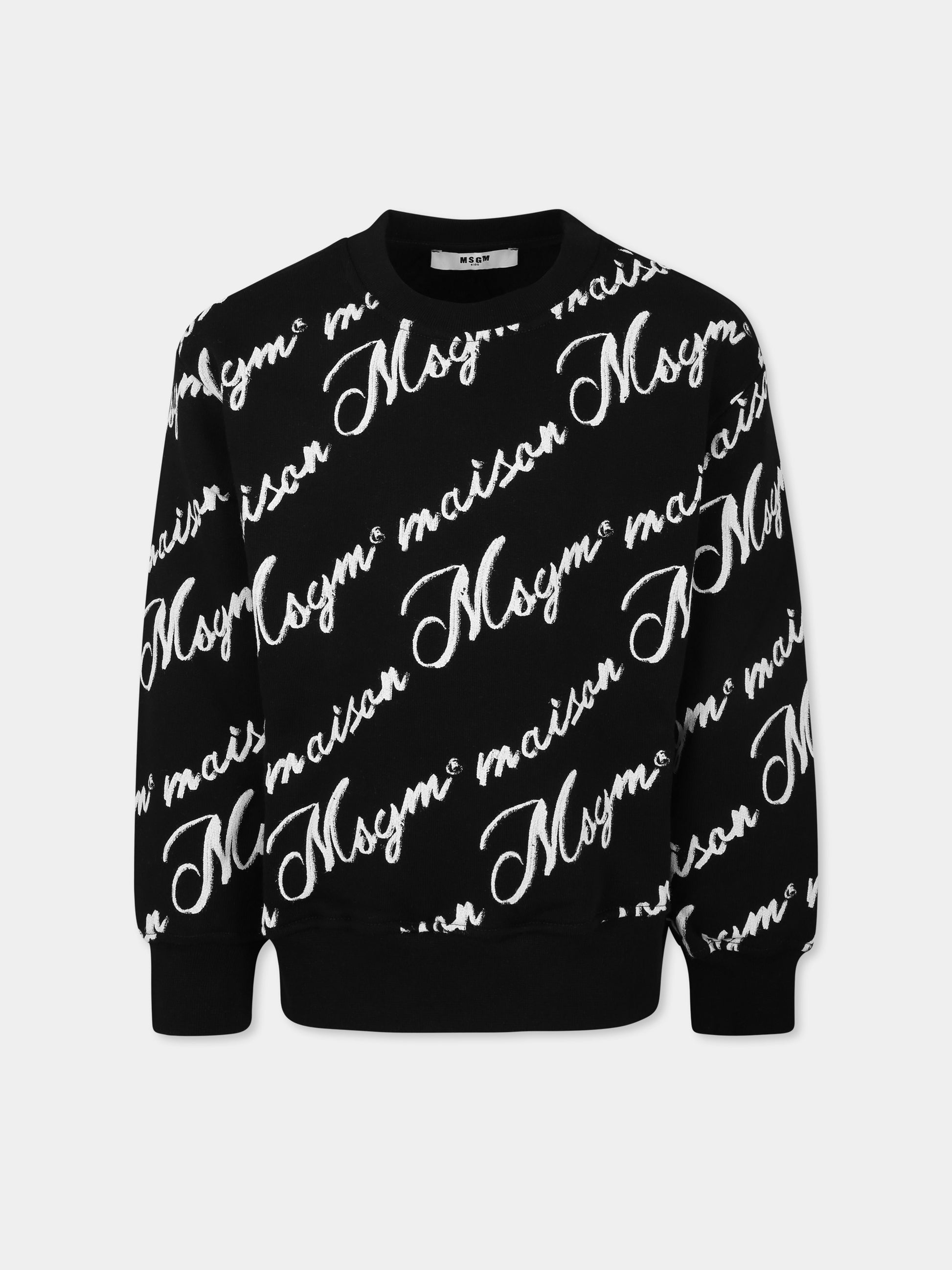 Felpa nera per bambini con logo bianco,Msgm Kids,S4MSJGSW128 NERO