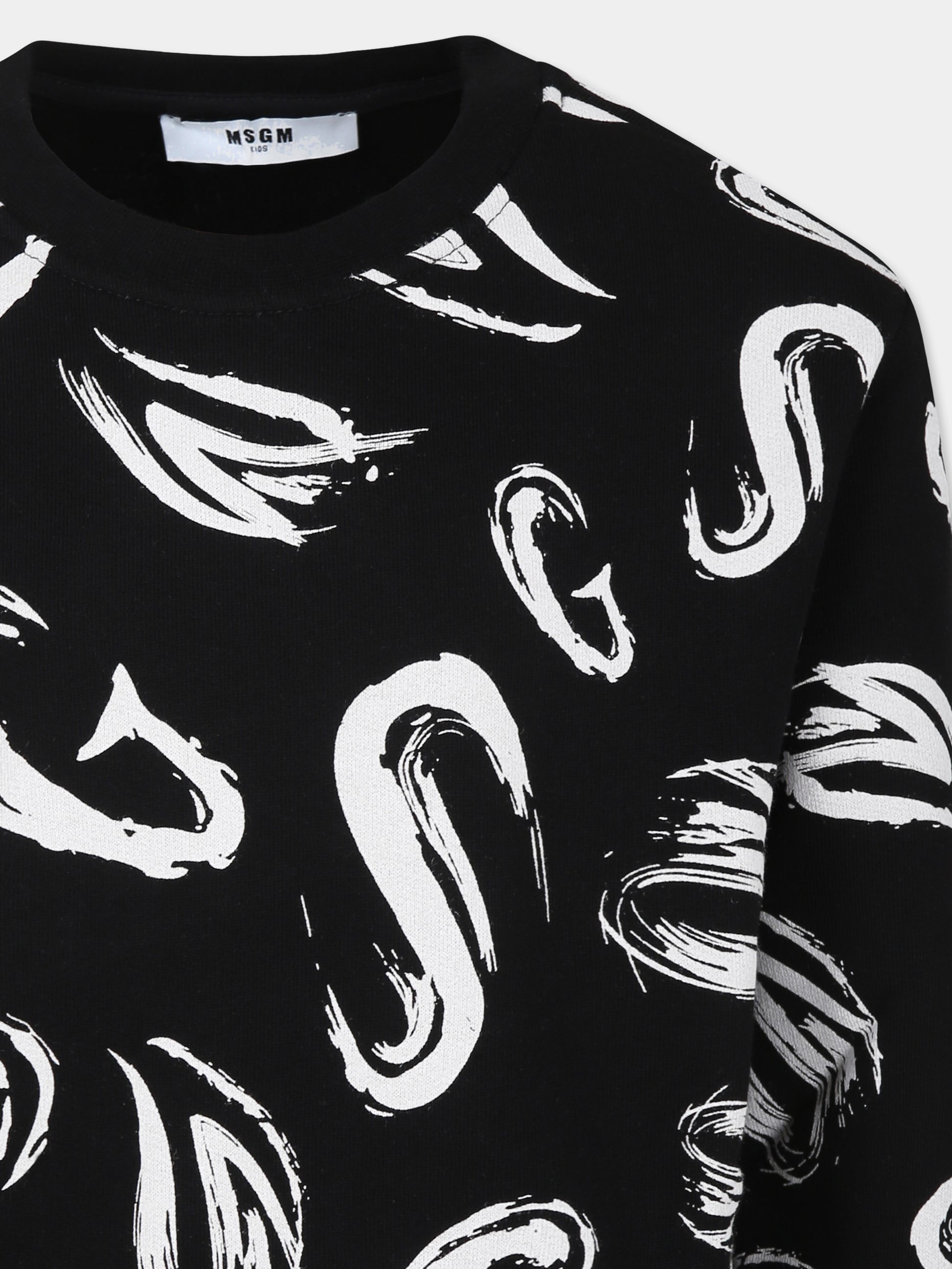 Felpa nera per bambini con logo bianco,Msgm Kids,S4MSJBSW249 NERO