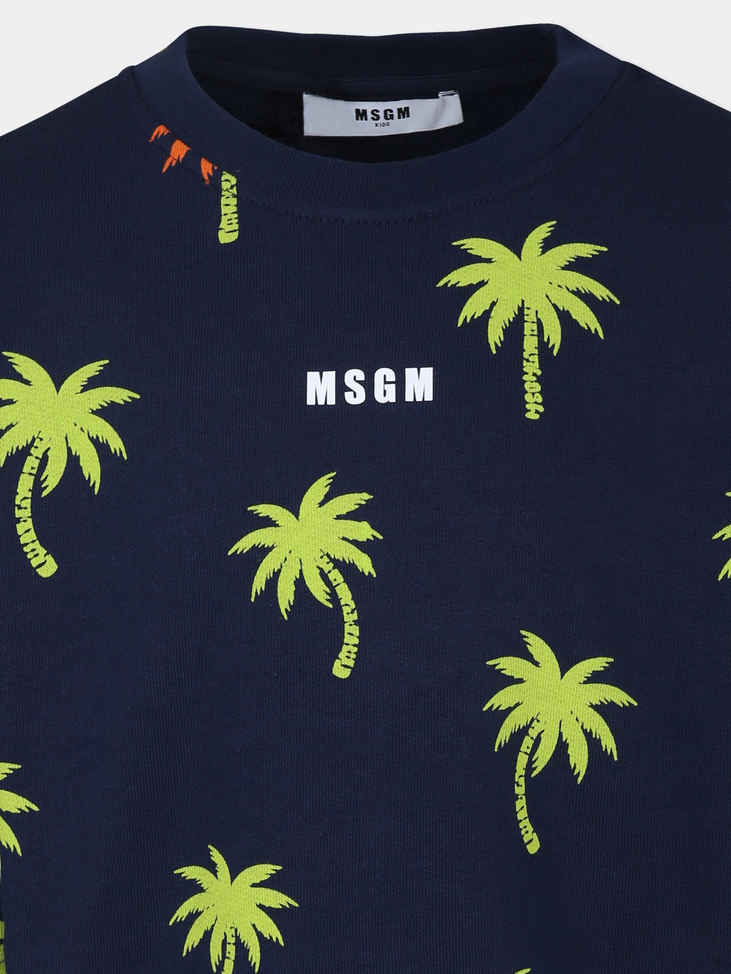 Felpa blu per bambino con palme e logo,Msgm Kids,S4MSJBSW229 BLU