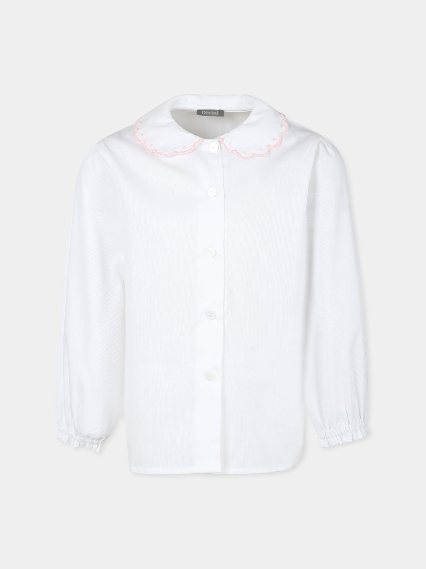 Camicia bianca con ricamo rosa per bambina,Divini,DVI S 00116