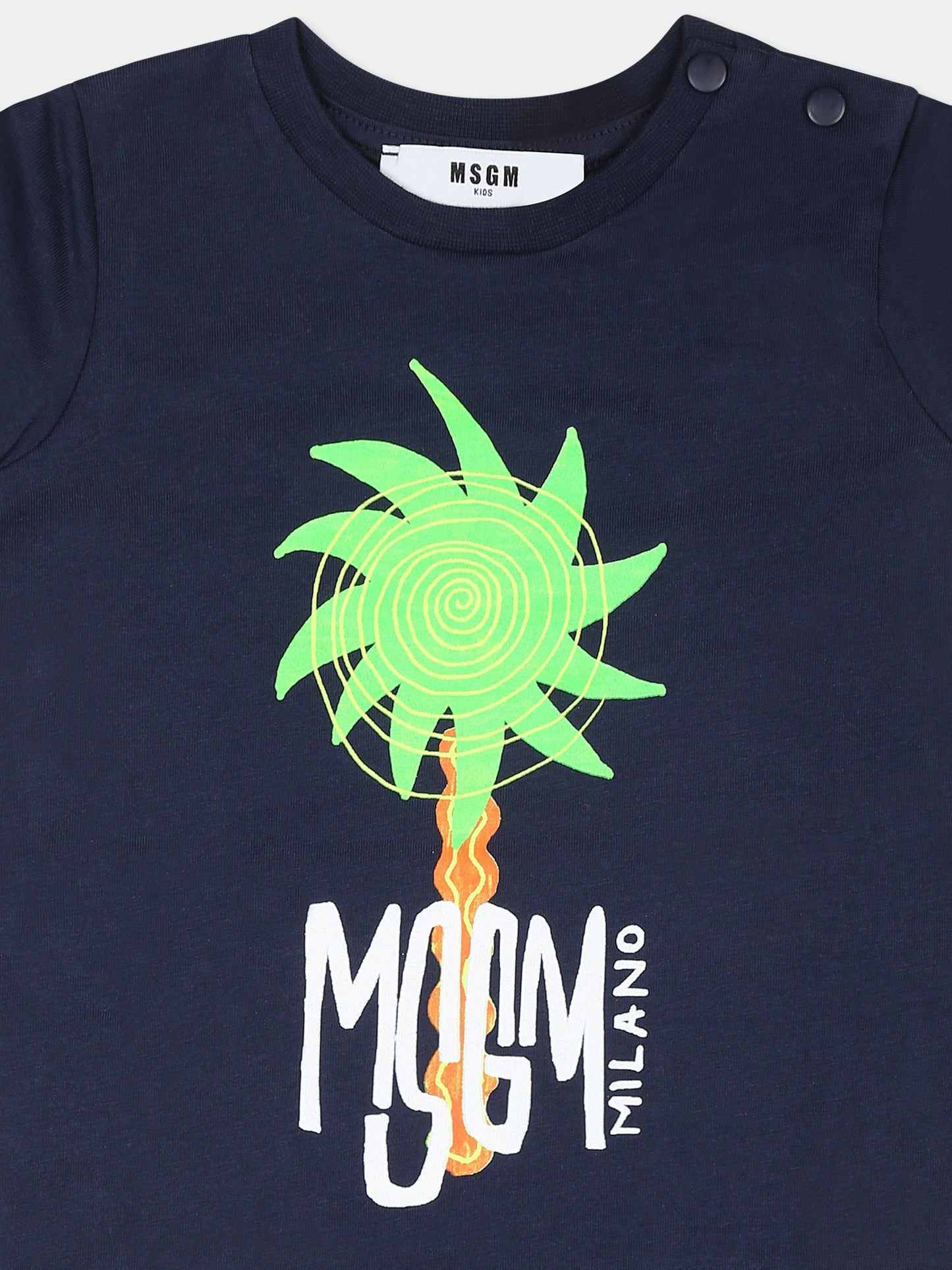 Completo multicolor per neonato con palme e logo,Msgm Kids,S4MSNBTR305 BLU-BLU