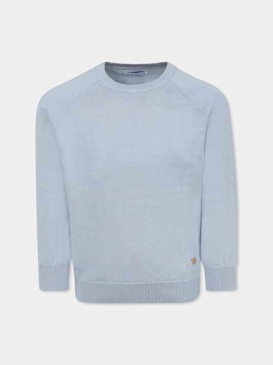 Light blue sweater for boy with logo patch