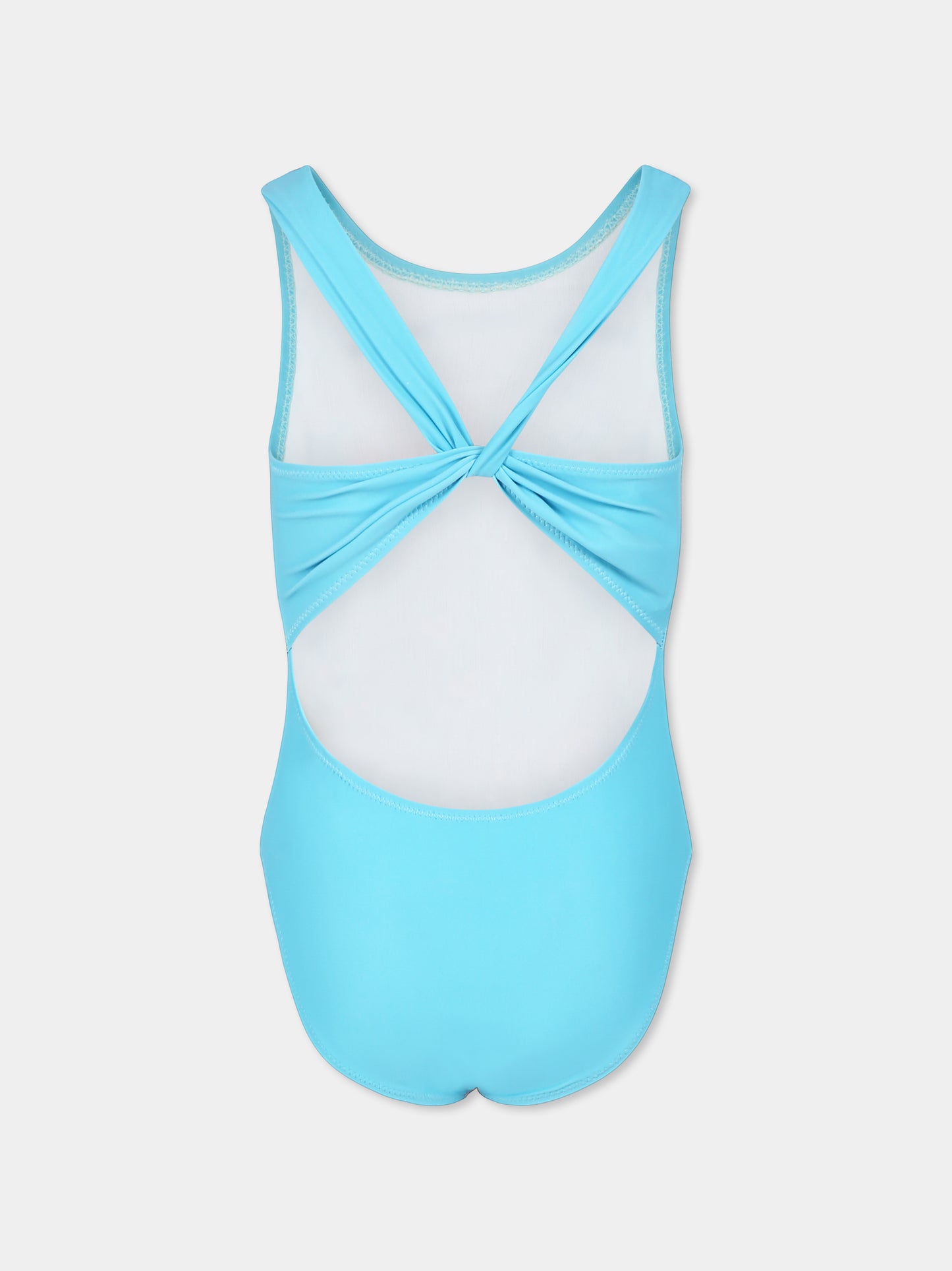 Light blue swimsuit for girl with flamingo