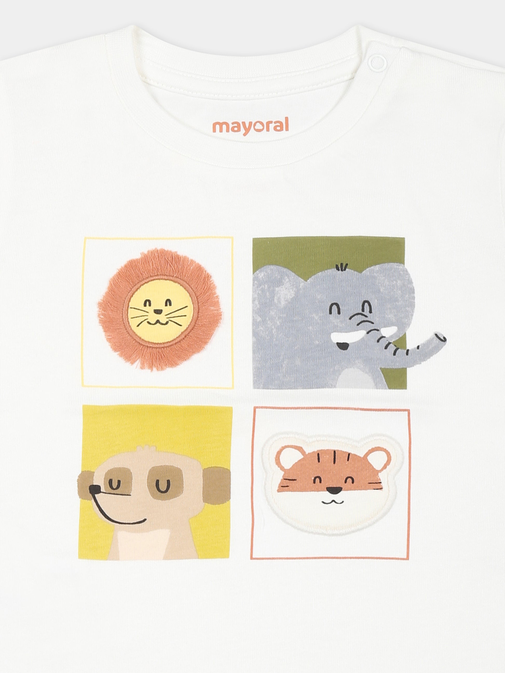 T-shirt bianca per neonato con stampa animali,Mayoral,1056 019