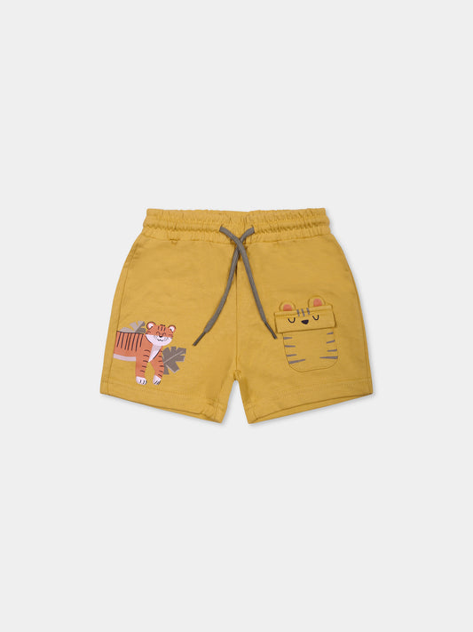 Yellow shorts for baby boy with tiger
