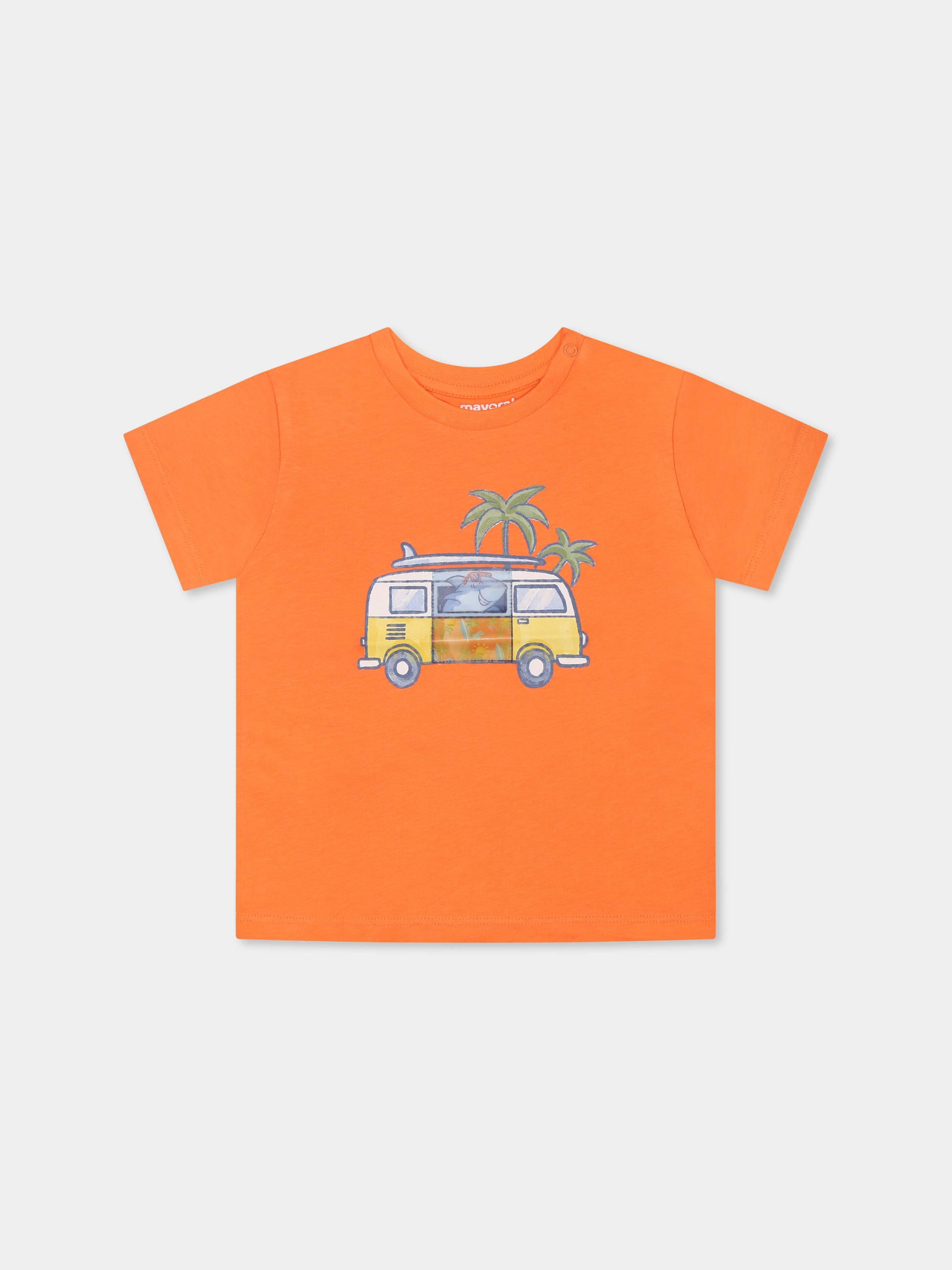 T-shirt arancione per neonato con stampa squalo,Mayoral,1063 044