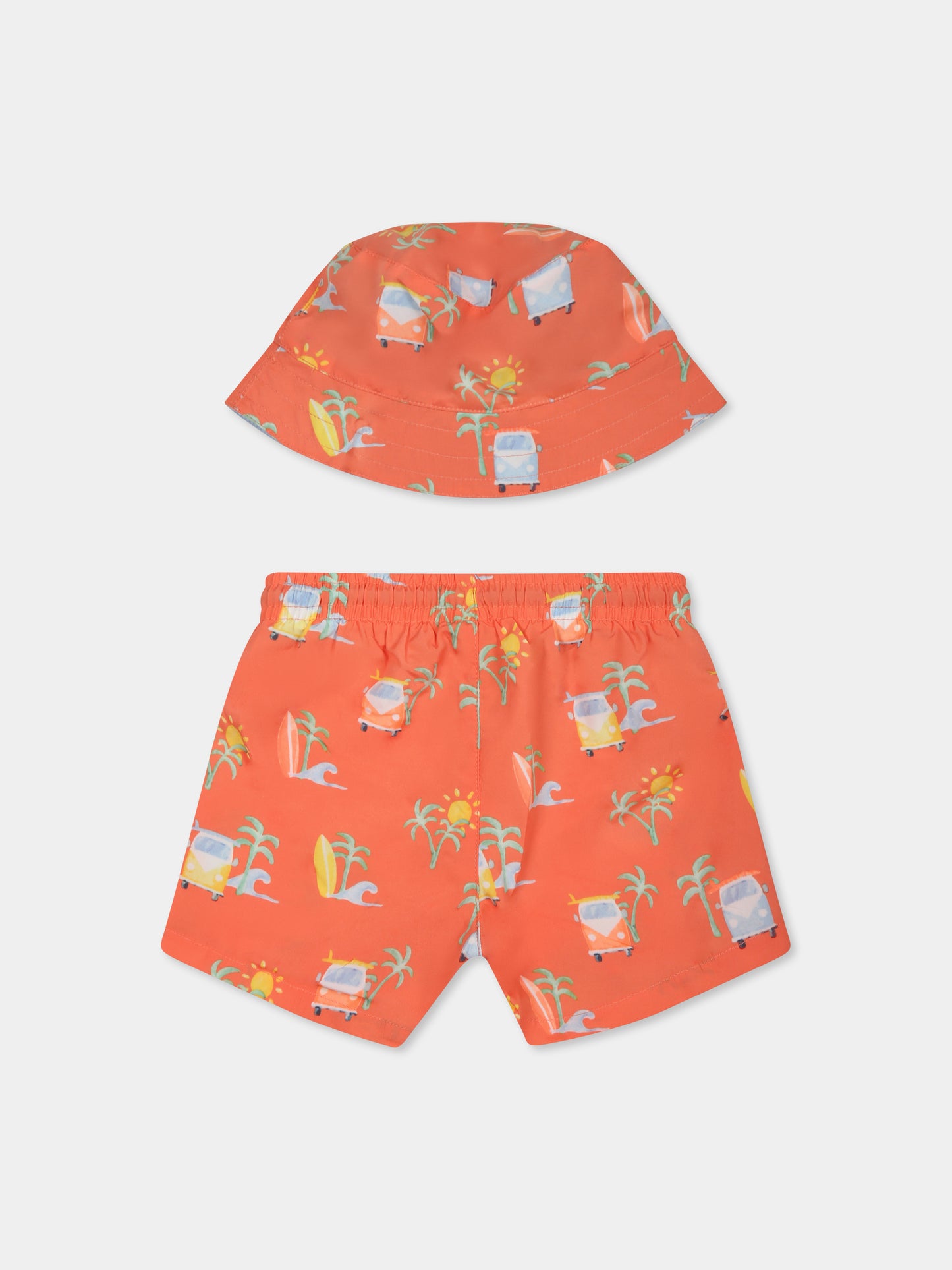Orange swim shorts set for baby boy with print
