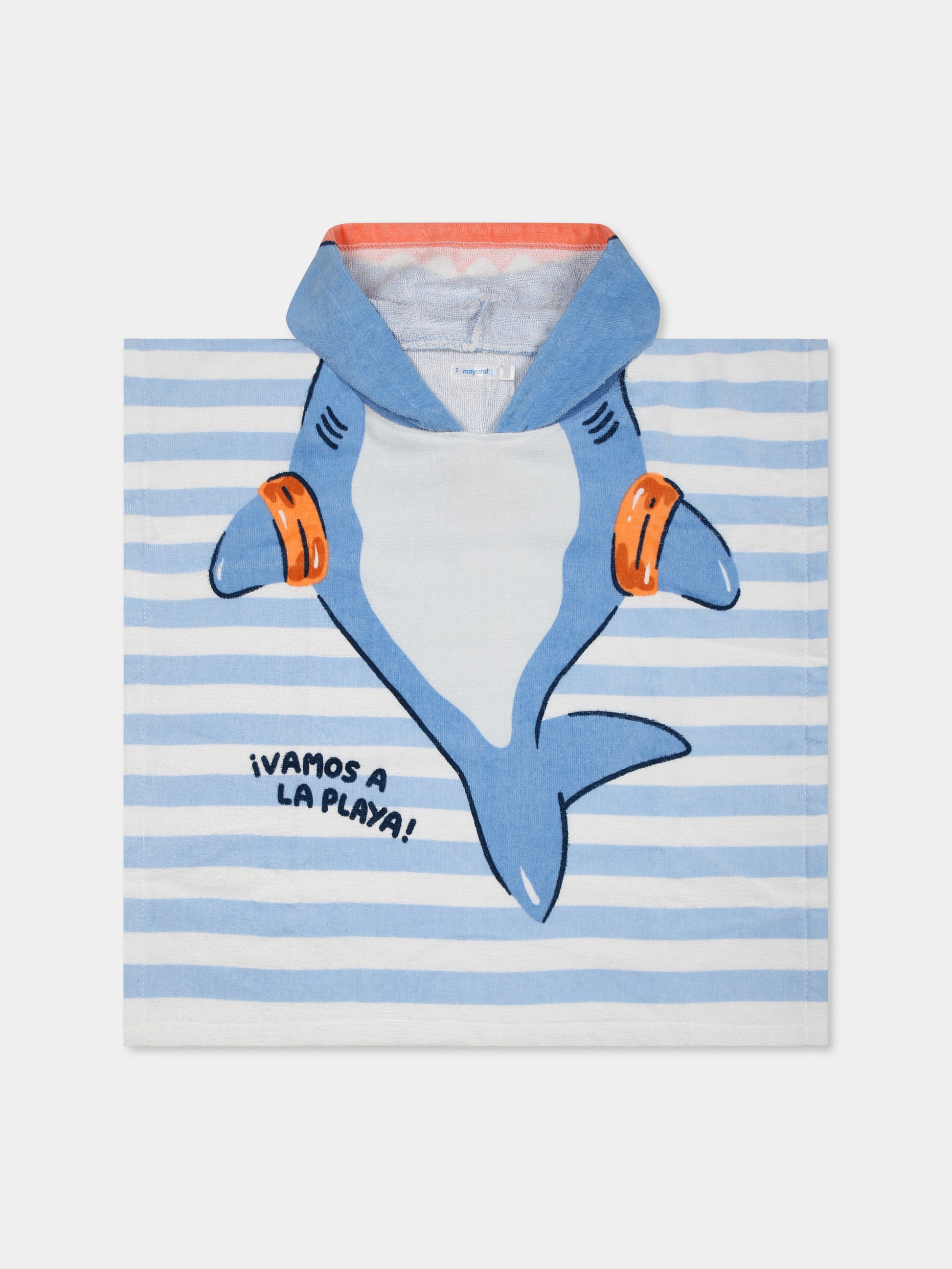 Accappatoio celeste per neonato con squalo,Mayoral,10894 074