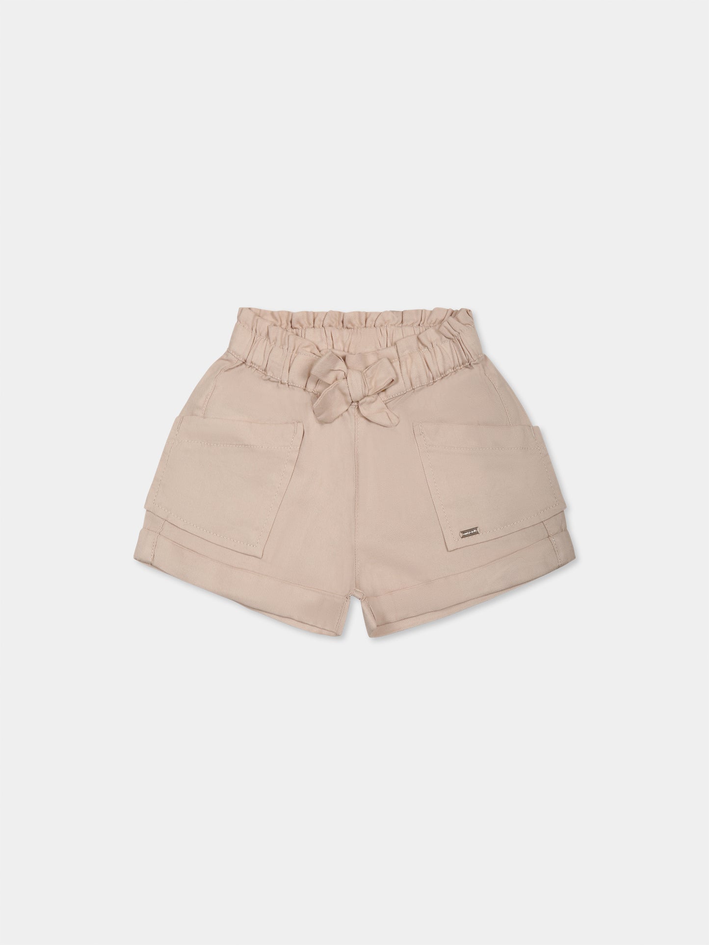 Beige shorts for baby girl with logo